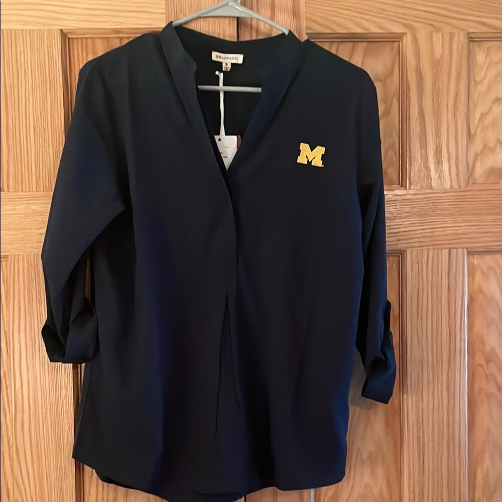 University of Michigan 3/4 Sleeve Mandarin Collar Blouse